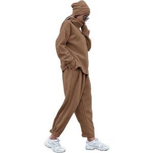 Women's Two Piece Outfits Long Sleeve Tracksuit Set, Dark Khaki